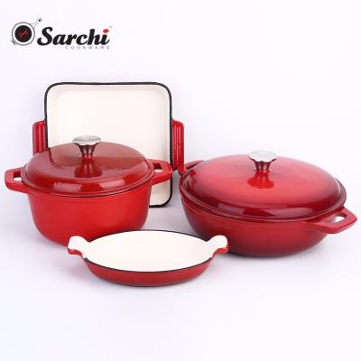 China Sustainable 4 PCS Cast Iron Kitchen Enamel Casserole Set for sale