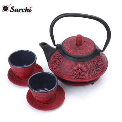 China Sustainable Tea Kettle Set With Base And Filter Enamel Coating Cast Iron Teapot for sale