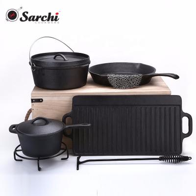 China 7 Piece Sustainable Private Label Campfire Cast Iron Pre-Seasoned Cookware Set for sale