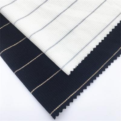 China 63% Polyester 28% Rayon 4% 5% Elastic Spandex SIZE Spandex 2*2 Yarn-dyed Rib Clothing Fabric Silver Stocking For 2022 Fall Winter for sale