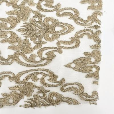 China Sustainable Design 2022 New Polyester Luxury 100% Embroidery Gold Lace Border Trimming Tulle To Mesh Fabric To Weave Dress for sale