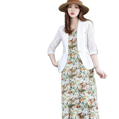 China Anti-wrinkle lace spring the new 2022 white women's suit coat and top foreign style summer sense suit hollow top fashion small for sale