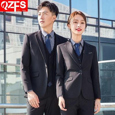 China Fashion Waterproof Men 2 PCs Set Elegant Office Wedding Suit Plus Size Navy Blue Black Red Flat Front Zipper Fly Commute Regular for sale