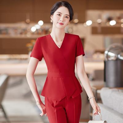 China Anti-Wrinkle Low Price Patchwork Sleeve Blazer Suit Women Breathable Regular Women Office Short Suit for sale