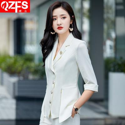 China Anti-wrinkle low price solid half sleeve blazer in stock ware women office suit for sale