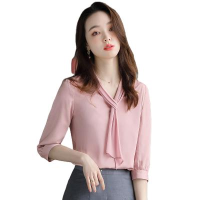 China High Street Style 2 XL Size Blouses Shirts Sustainable Women's Distressed Blouses And Tops Spring Formal Printed Satin Long For Women Adults for sale