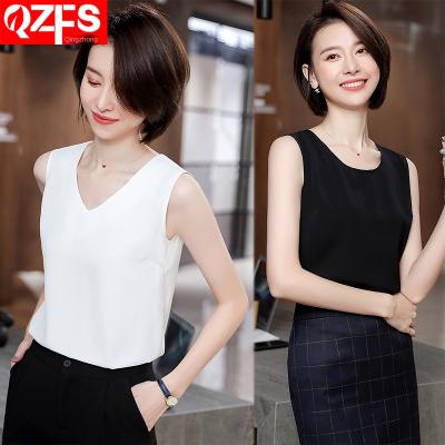 China QUICK DRY Women's Clothing Women Beach Halter Top Woman Chiffon Plus Size Summer Sexy V-Neckline Sleeveless Tops Invest 2022 Korean OL Female for sale