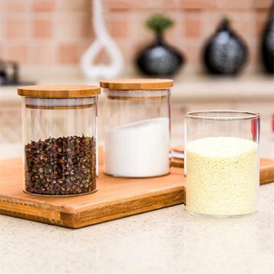 China Freshness Preservation New Eco-friendly Design Customized Wholesale Spice Sugar Food Storage Square Glass Jar With Bamboo Lid for sale