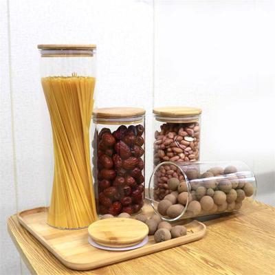 China Factory Preservation Freshness Small Glass Spice Storage Glass Jar Straight With Bamboo Lid With Pen And Label for sale