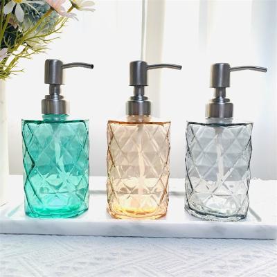 China Sustainable High Quality Empty Pink Glass Hand Wash Sanitizer Bottle With Pump for sale