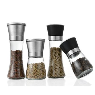 China Kitchen Viable Manual Adjustable Plastic Glass Spice Salt And Pepper Grinder And Stainless Steel Double Grinder With Brush for sale