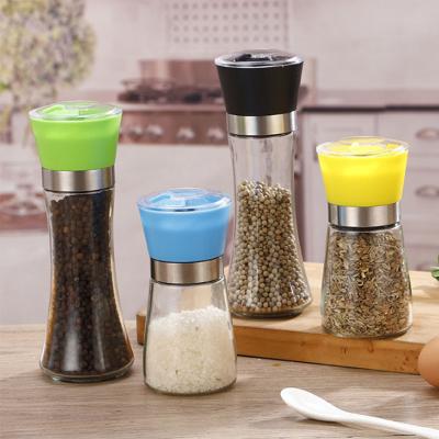 China Viable hot sale 80ml 100ml glass grinder market spice salt pepper grinder manual wholesale manual spice grinder salt and pepper set for sale