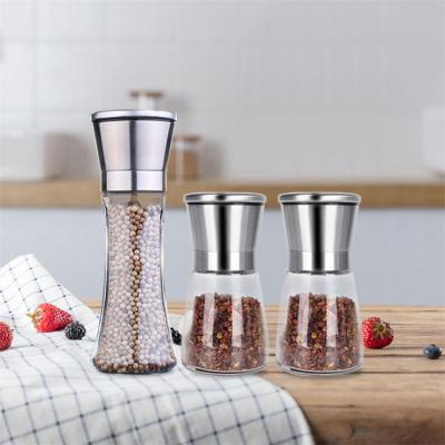 China Viable Spice Tool Kitchen Spice Tool Stainless Steel Window Glass Salt and Pepper Grinder Manual Manual Pepper Mill for sale