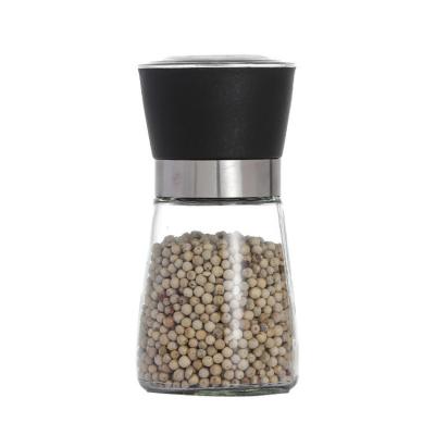 China Viable Custom Logo Stainless Steel Grinder Lid 160ml Glass Bottle Salt and Pepper Grinder Bottle for sale