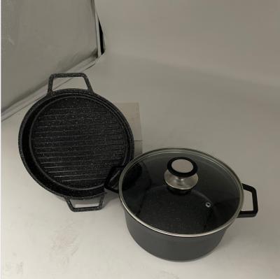 China Sustainable New Item Die Casting Rectangle Aluminum Grill Pan BBQ Pan Deep Roasting Pan With Black Non Stick Marble Stone Coating for sale