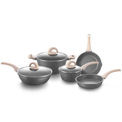 China Sustainable 8 PCS Die Casting Aluminum Non Stick Marble Coating Cookware for sale