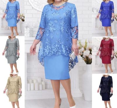 China Anti-Static 2022 new dress plus size women's evening dress lace embroidery two piece set for women slim skirt dresses for sale