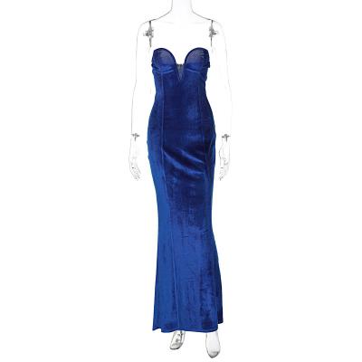 China Breathable Tube Slit Evening Maxi Dress New Arrivals Sleeveless Velvet High Split Design Women Sexy Beautiful Evening Dresses Elegant for sale