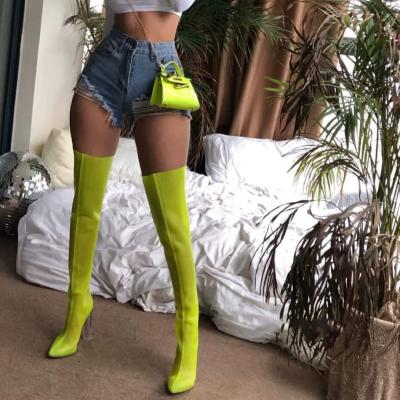 China Breathable Summer Plus New Size Fashion Transparent Mesh Thick Heel Over Knee Boots For Women for sale