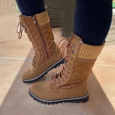 China New Lightweight Winter Warm Fur Zipper Lace Up Women Shoes Flat Knee High Snow Boots for sale