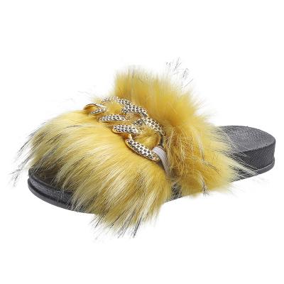 China CUSHIONING Custom Furry Slides Logo Fur Slides Diamond Decoration Long Faux Fur Slide Sandals Luxury Slipper for sale