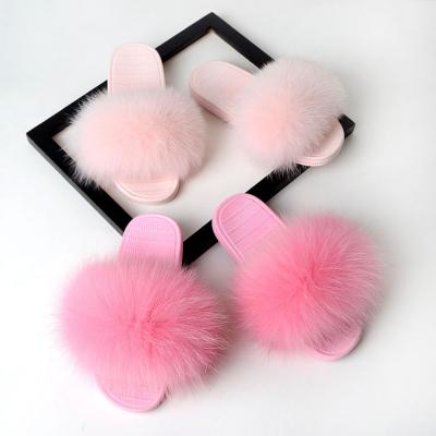 China New Fashion Women's Raccoon Fur CUSHIONING Real Slides Indoor Outdoor Animal Fur Slides Big Fur Slippers for sale