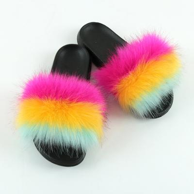 China CUSHIONING 2021 New Design Girl Designer Multicolor Fluffy Fur Slippers Womens Super Soft Furry Slides for sale