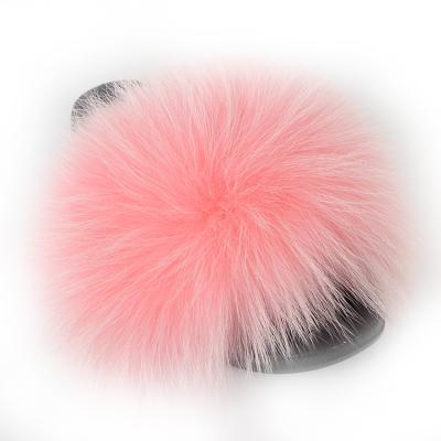 China Fashion Trend Women New Fashion Pale Pink Fur Slippers Fur Slides Large Indoor Outdoor Animal Fur Slippers for sale