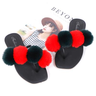 China Hot Sale Fashion Trend Mink Fur Slides Flip Flops Slippers With Logo Fur Slippers Open Toe Customized For Women for sale