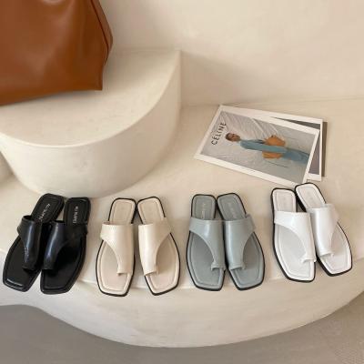 China New Summer Light Fairy Style Soft Leather Case Toe Half Flat Slippers External Wear for sale