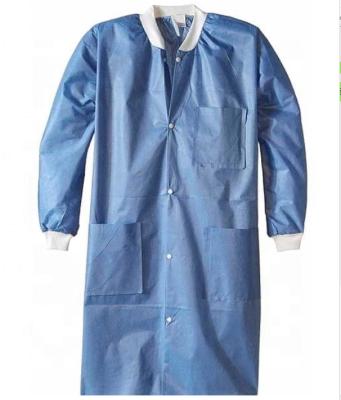 China Ultrasonic Instant Disposable Medical Blue Coat Lab Coat Medical Nonwoven Isolation Gown GB18401-2010 Class B for sale