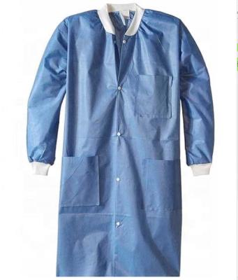 China Snap Buttons Breathable Hospital Uniforms Blue Sms Coated Lab Coat Lab Disposable for sale