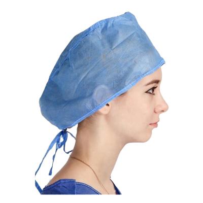 China Breathable; Ties to SMS Disposable Medical Cap Surgical Hospital Blue Cap SMS PP GB15979-2002 for sale