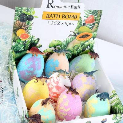 China Wholesale Cheap Private Label Surprise Gift Eco-friendly Funny Bath Set Colorful Bubble Kids Dinosaur Egg Shape Bath Bombs With Toy Inside for sale