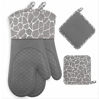 China Cotton Silicone BBQ Gloves Oven Gloves Kitchen Cooking Oven Heat Resistant Heat Resistant Gloves for sale