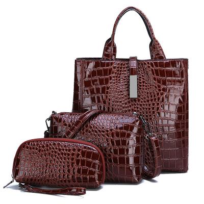 China Wholesale Brand Women Hobo Ladies Hand Designer Crocodile Leather Fashion Bag Set Packing 3 Pcs Set Clips Handbags for sale