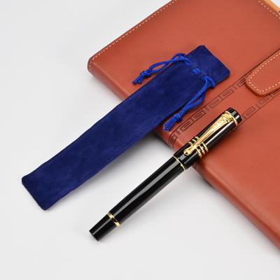 China Pouch: OEM Design Recyclable Fountain Pen With Logo Bag Velvet Pouch Gift Metal Pens Set for sale