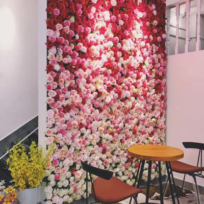 China Events Decoration Wedding Decor Artificial Silk Flower Rose Flower Wall Panel Backdrop for sale