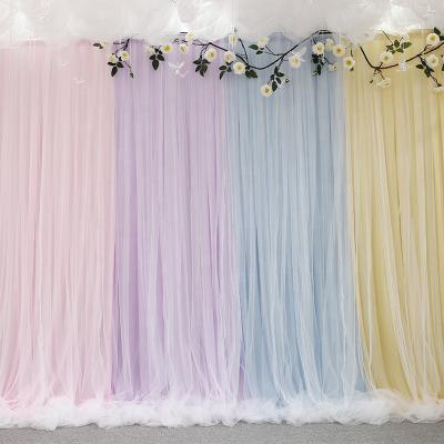 China Ice Silk 4 Times Two Layers Backdrop Folded Curtain Wedding Fabric for sale