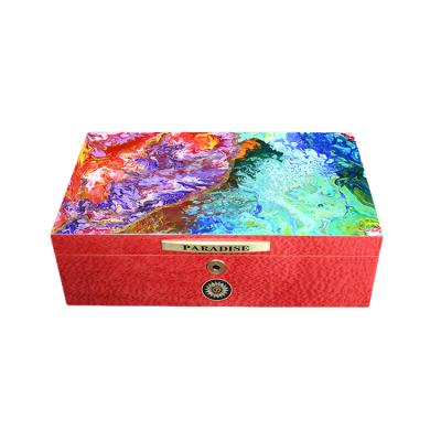 China Humidor Italy Design Cigar Cases Mahogany High Quality Handmade Luxury Cedar Wood Keep Humidity Oil Painting Red for sale