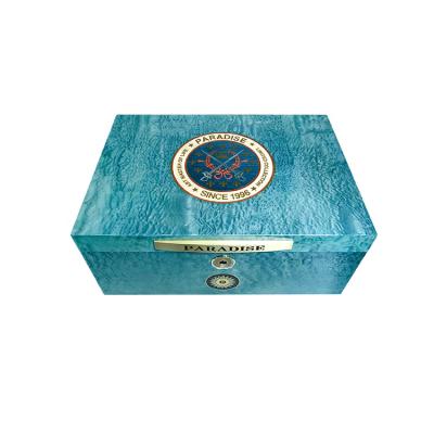 China Humidor Italy Design Cigar Cases Mahogany Luxury Handmade Cedar Wood Hold Humidity Classic Blue Cigar Box for sale