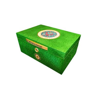 China Handmade Cigar Humidor Luxury Cigar Cases Italy Design Spanish Cedar Wood Art Humidity Classic Green S Wooden Box for sale