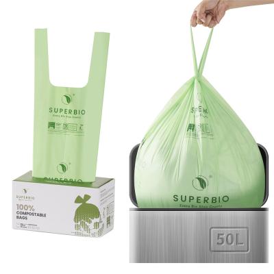 China BIODEGRADABLE 13gallon handle tie PLA waste bags 100% biodegradable waste bags on roll cornstarch plastic bags for sale