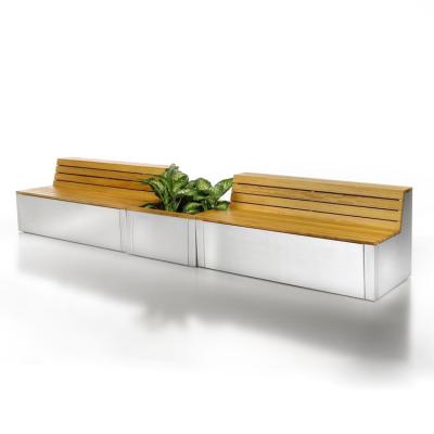 China Modern High End Customized Wooden Garden Stainless Steel Bench With Planter for sale