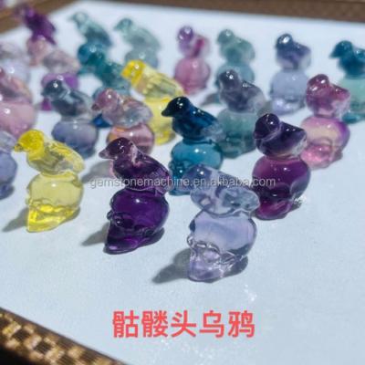 China China 2cm Crystal Mini Skull Crow Rainbow Fluorite Natural Wholesale Animal Crystal Carvings for sale