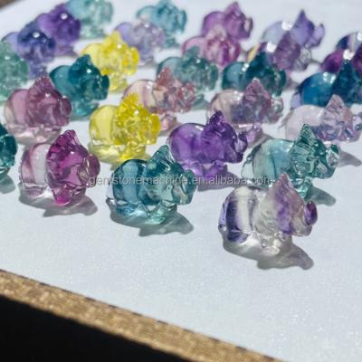 China China 2cm Crystal Mini Triceratops Rainbow Fluorite Natural Animal Wholesale Crystal Carvings for sale