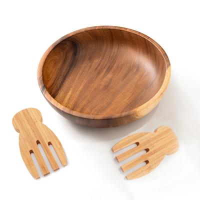 China Sustainable Salad Server FREE Serving Wooden Dinnerware Salad Bowls Spoon Fork Set Logo Cooking Acacia Wooden Bowl Custom for sale