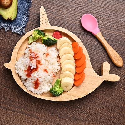 China Minimalist Customizable Bamboo Feeding Tray Suction Baby Variety Of Animal Shapes Bamboo Dish Set for sale