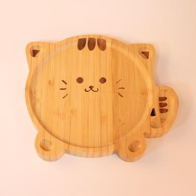 China Creative Minimalist Design Animal Shape Bamboo Dinner Dish Set Silicone Suction For Kids Bamboo Dish With Suction for sale