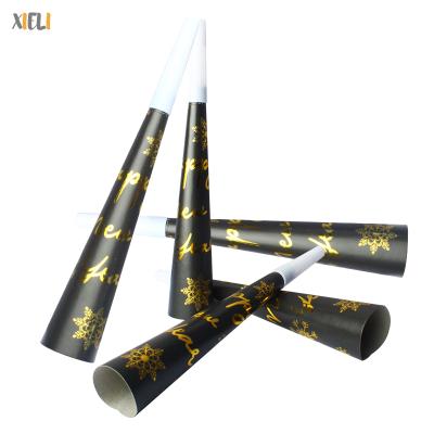 China Children Favor Toys Zhejiang Xieli Party Supplies Black and Gold Party Horn Paper Speaker Noise Maker Trumpet for New Year's Eve Gifts for sale